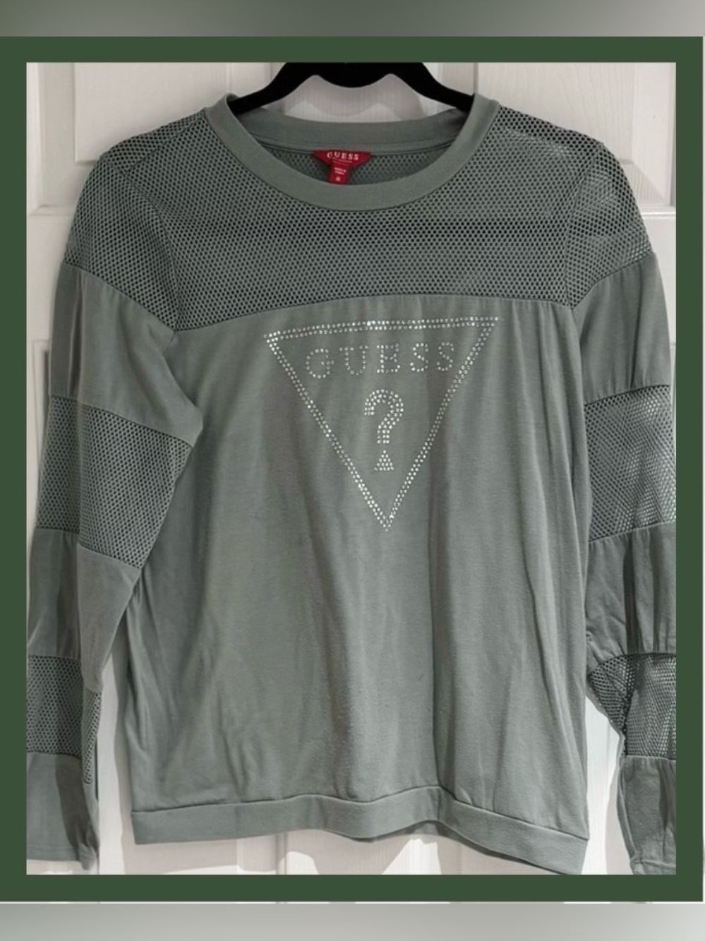 M Vintage Guess Sage Green Long Sleeve Logo Pullover Retro